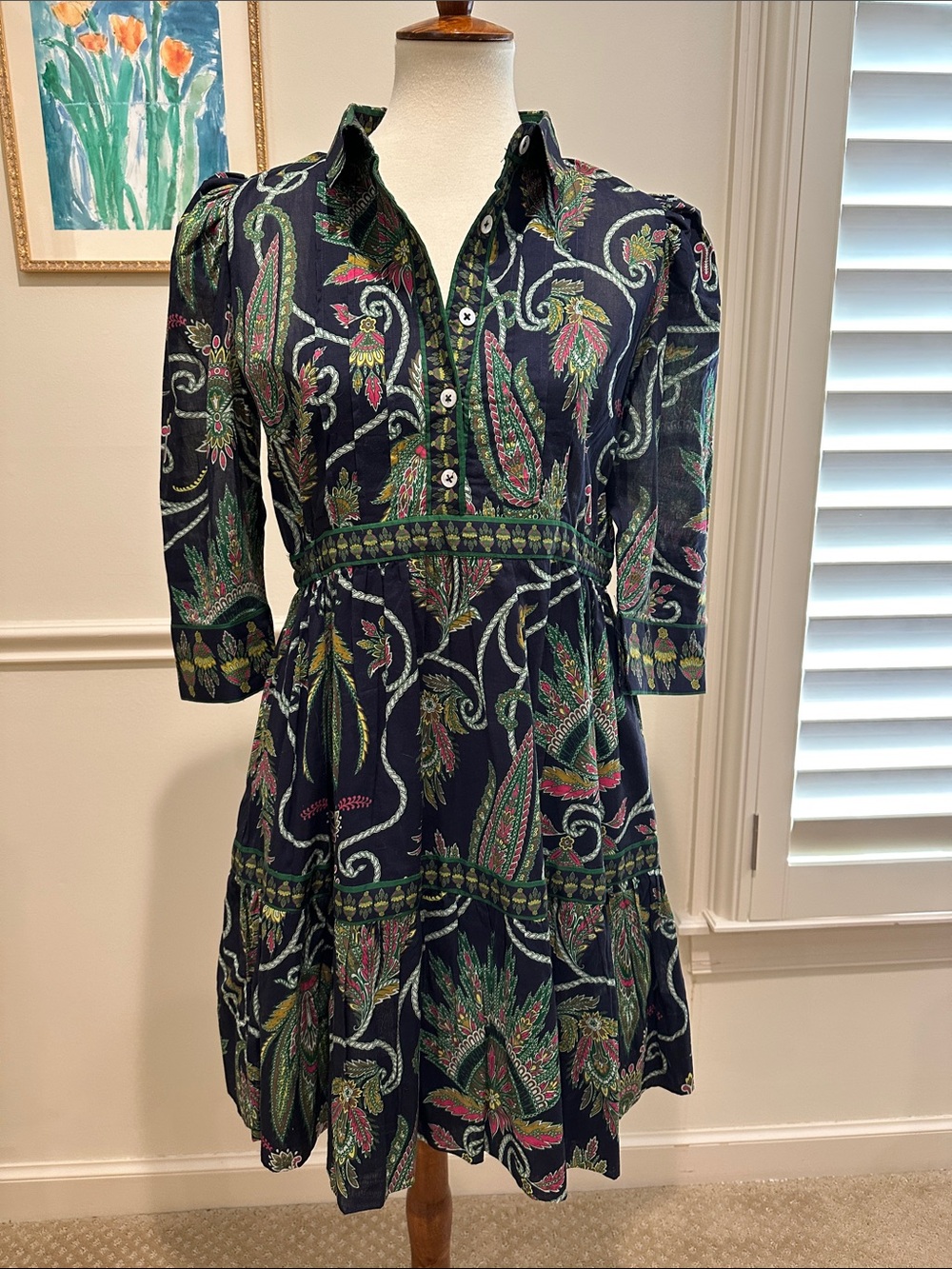 Gretchen Scott Designs Navy Paisley Button-Front Mini Dress